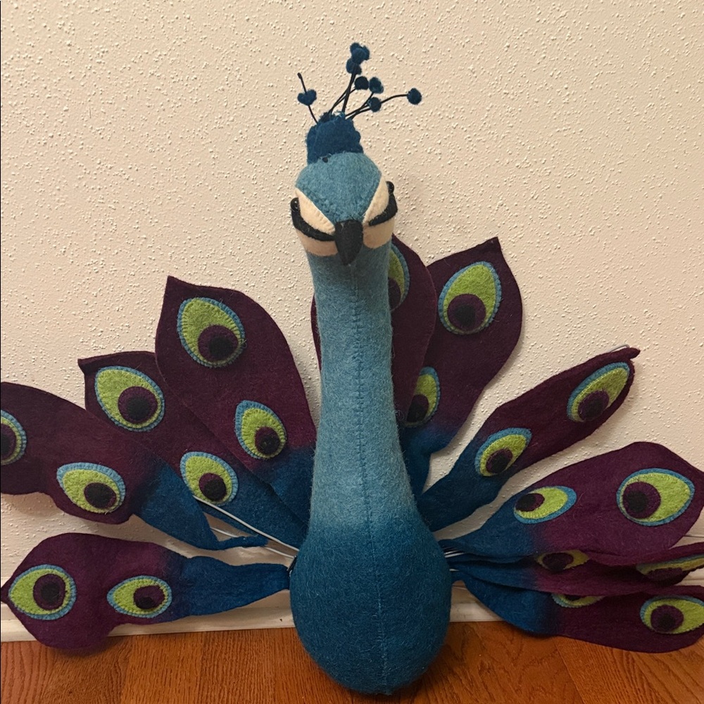 Plush Fiona Walker England Wool Peacock Display Bird  in Teal and Purple